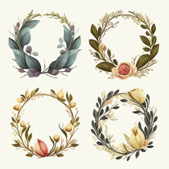 flowers vector design frame , A cute vintage floral and foilage wreath collection