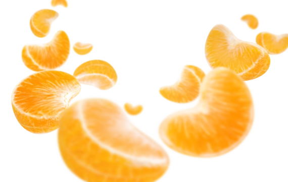 Flying delicious tangerines, cut out