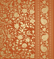 wedding card design, traditional paisley floral pattern , royal India	