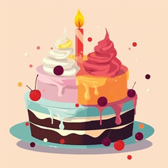 Birthday cake colorful simple 2d design