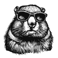 cool marmot wearing sunglasses, groundhog sketch 