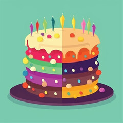 Birthday cake colorful simple 2d design