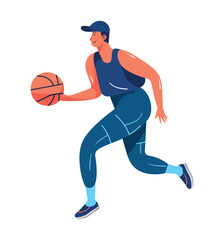 Muscular man playing basketball