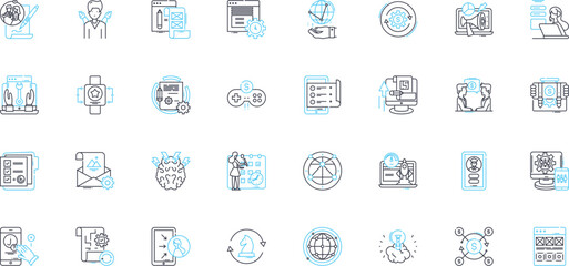 Business ventures linear icons set. Entrepreneurship, Innovation, Profitability, Sustainability, Scalability, Nerking, Collaboration line vector and concept signs. Growth,Investment,Marketability