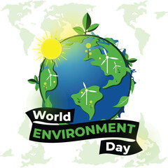 World Environment Day with a worldwide ecological illustration template