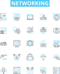 Networking vector line icons set. Networking, LAN, WAN, WiFi, Routers, Hubs, Ethernet illustration outline concept symbols and signs