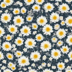 White chrysanthemums on a pink background, Generative AI retro drawing, idea for packaging or wrapping gifts or flowers, endless pattern
