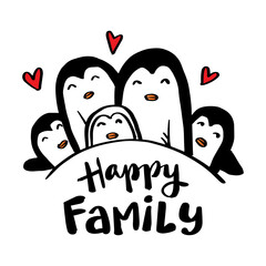 Happy family with cute penguins cartoon