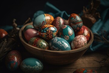 Fototapeta na wymiar Colorful painted Easter eggs. Generative AI