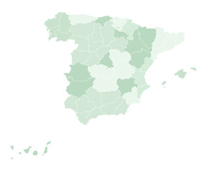 Spain map on the green color of regions and administrative map