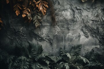Background with distressed texture and foliage elements. Generative AI