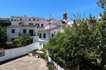Fototapeta na wymiar Fuenteheridos, Huelva, Spain, April 26, 2023: Typical white houses of Fuenteheridos, Huelva, Spain