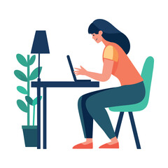 Businesswoman sitting at desk, using laptop computer