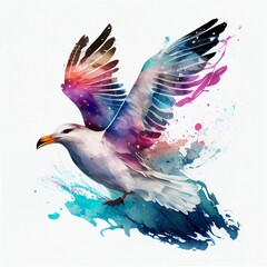Fototapeta premium flying seagull watercolor style Generative AI