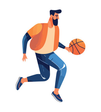Muscular man jumping to basketball