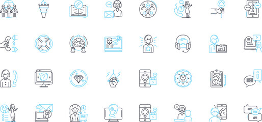 Customer care linear icons set. Support, Satisfaction, Assistance, Service, Empathy, Responsiveness, Communication line vector and concept signs. Compassion,Understanding,Reliability outline