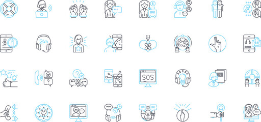Support aid linear icons set. Assistance, Comfort, Encouragement, Compassion, Empathy, Understanding, Help line vector and concept signs. Kindness,Support,Relief outline illustrations