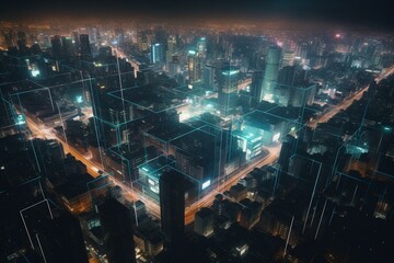 Innovative metropolis with tech and digital illumination. Generative AI