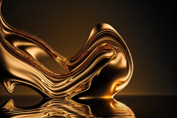 Abstract glistening golden solid liquid waves like liquid gold, generative ai background