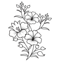 Set of different flower line on white background. Flowers drawing with line-art on white backgrounds. 