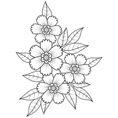 Set of different flower line on white background. Flowers drawing with line-art on white backgrounds. 