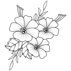 Set of different flower line on white background. Flowers drawing with line-art on white backgrounds. 