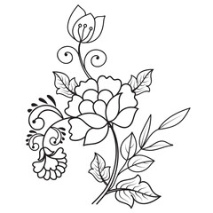 Set of different flower line on white background. Flowers drawing with line-art on white backgrounds. 