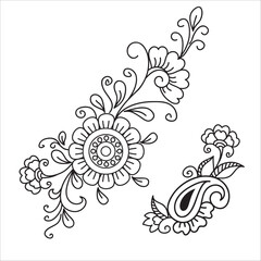 Set of different flower line on white background. Flowers drawing with line-art on white backgrounds. 