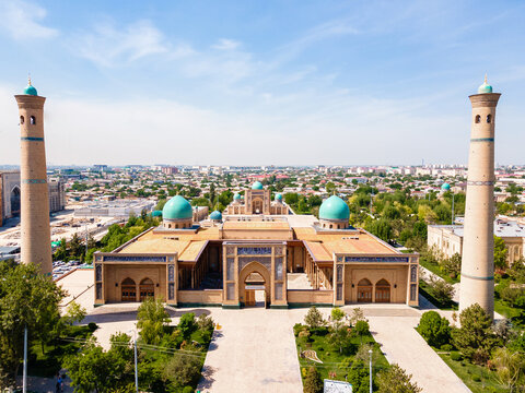 Aerial view of Khazrati imam mosque, hazrati imam complex in tashkent, uzbekistan