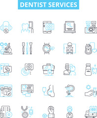 Dentist services vector line icons set. Dentist, Services, Teeth, Cleaning, Fillings, Extractions, Orthodontics illustration outline concept symbols and signs