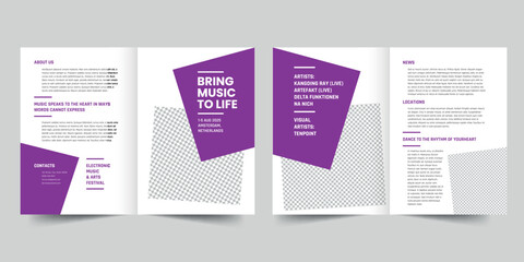 Music Festival bifold brochure template. A clean, modern, and high-quality design bifold brochure vector design. Editable and customize template brochure