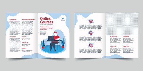  Online Courses bifold brochure template. A clean, modern, and high-quality design bifold brochure vector design. Editable and customize template brochure