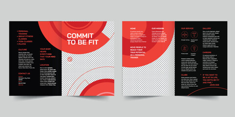 Personal Trainer bifold brochure template. A clean, modern, and high-quality design bifold brochure vector design. Editable and customize template brochure