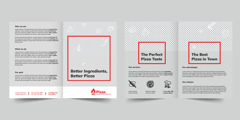Pizza bifold brochure template. A clean, modern, and high-quality design bifold brochure vector design. Editable and customize template brochure