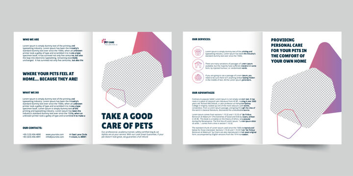 Pet Grooming Care bifold brochure template. A clean, modern, and high-quality design bifold brochure vector design. Editable and customize template brochure