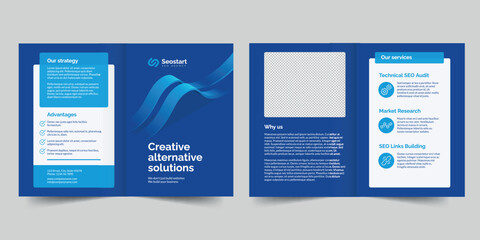 SEO Agency bifold brochure template. A clean, modern, and high-quality design bifold brochure vector design. Editable and customize template brochure
