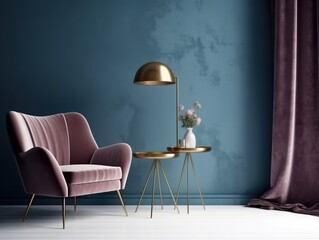 Interior mockup. Chair, gold lamp, modern chic interior decor. Generative AI