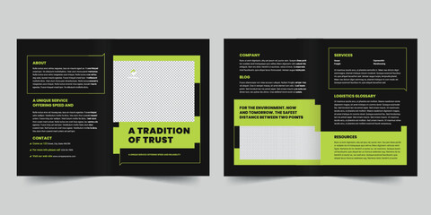 Shipping bifold brochure template. A clean, modern, and high-quality design bifold brochure vector design. Editable and customize template brochure