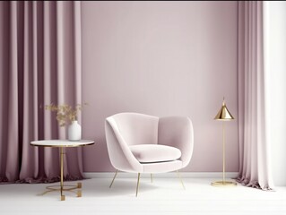 Interior mockup. Chair, gold lamp, modern chic interior decor. Generative AI