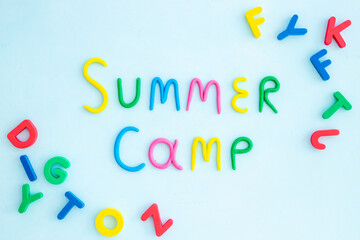 Funny camping kids background. Summer Camp made of color clay