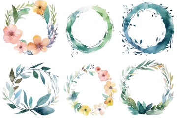 set watercolor floral frame wreath with flowers , for wedding greeting card. fashion background, AI