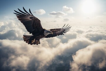Fototapeta na wymiar A soaring eagle above billowing clouds in the sky. Generative AI