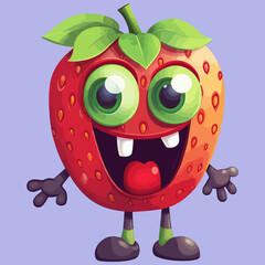 Cartoon funny smiling strawberry character. Vector illustration for your design.