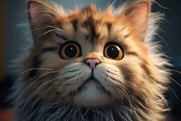 Adorable cartoon feline with fluffy fur and comical appearance. Generative AI