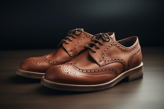Brown leather men's shoes on white background. Classic design. Generative AI