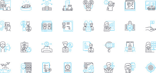 Personnel management linear icons set. Recruitment, Training, Employee development, Performance appraisal, Rewards, Retention, Succession planning line vector and concept signs. Diversity,Culture