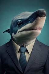 Portrait of baby hammerhead shark in a business suit. Generative AI - obrazy, fototapety, plakaty