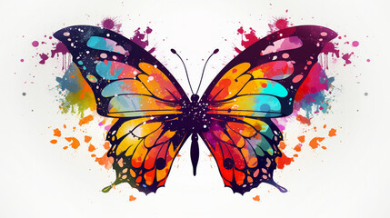 Colorful butterfly painted with watercolor splashes illustration. Generative A