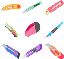 cutter knife set cartoon vector illustration