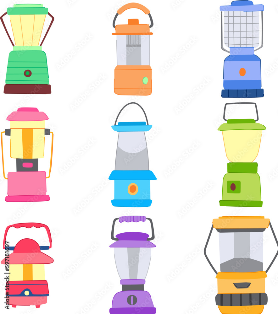 Canvas Prints camping lamp set cartoon vector illustration